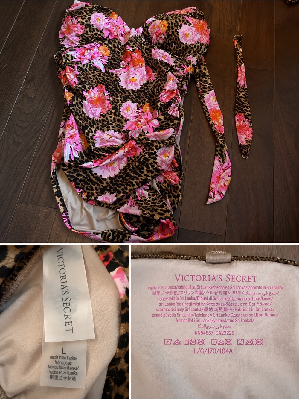 Victoria's Secret Brown Leopard & Pink Floral One-Piece Swim